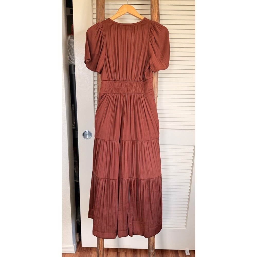 Anthropologie The Somerset Maxi Dress Rust Brown Tiered Short Sleeve  Women's XS - Picture 3 of 5